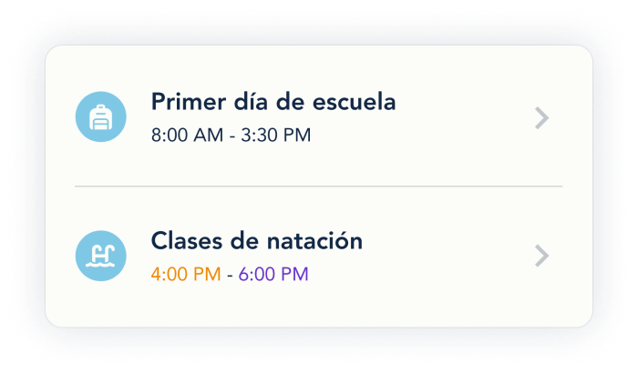Ejemplo de eventos en el Calendario de OurFamilyWizard