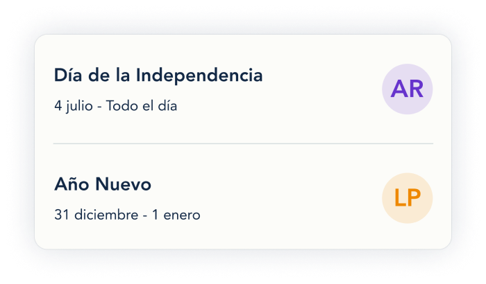 Ejemplo de días festivos en el Calendario de OurFamilyWizard