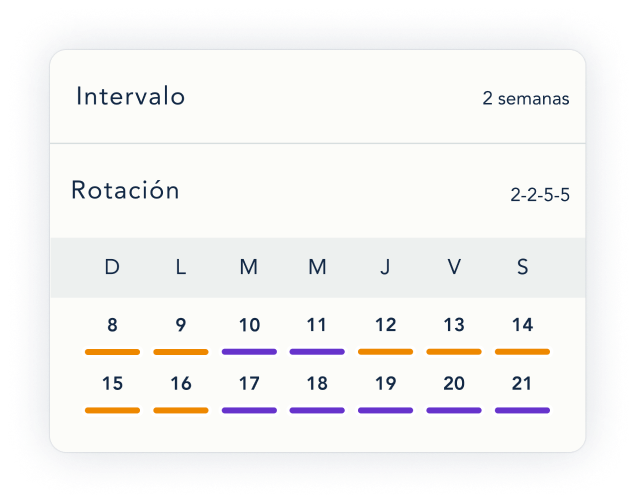 Ejemplo de un horario de custodia 2-2-5-5