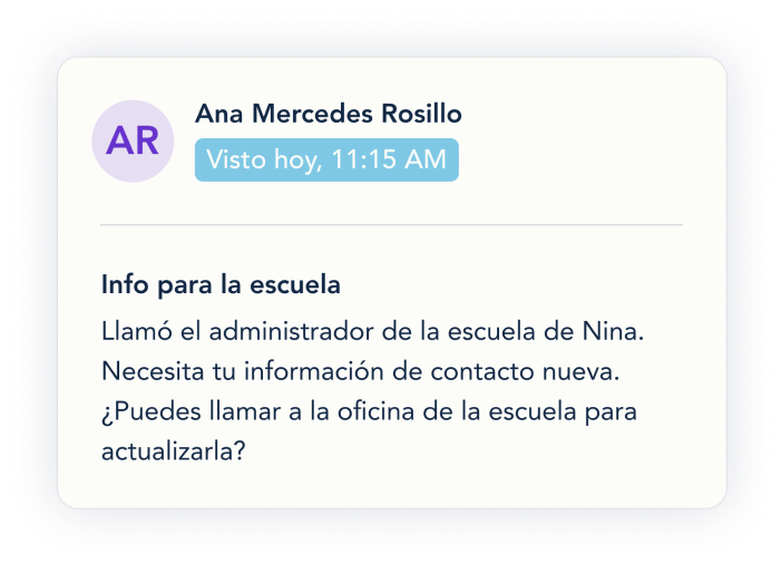 Ejemplo de un mensaje en OurFamilyWizard con una marca de horario
