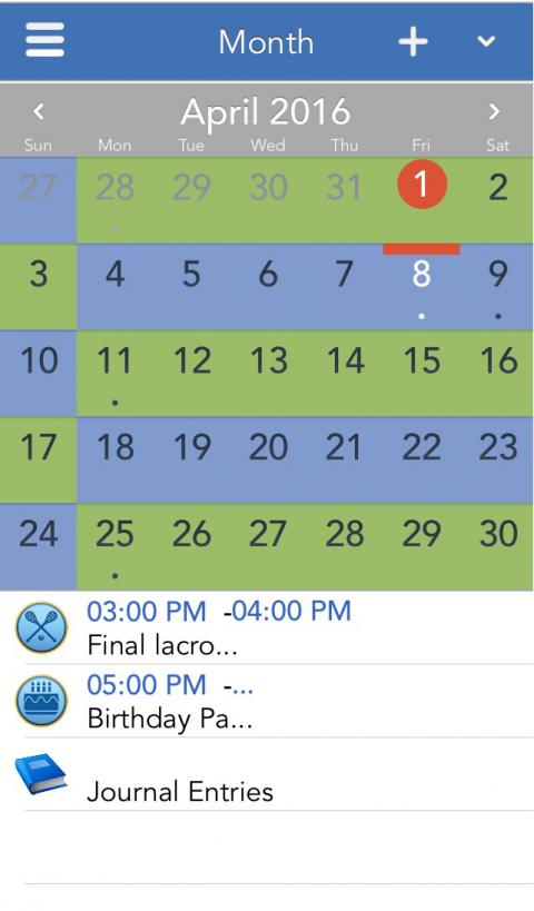 Mobile view of a parenting schedule alternating weeks