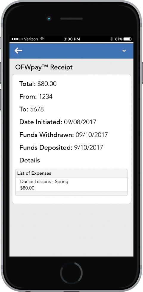 View OFWpay receipts within the OFW mobile app