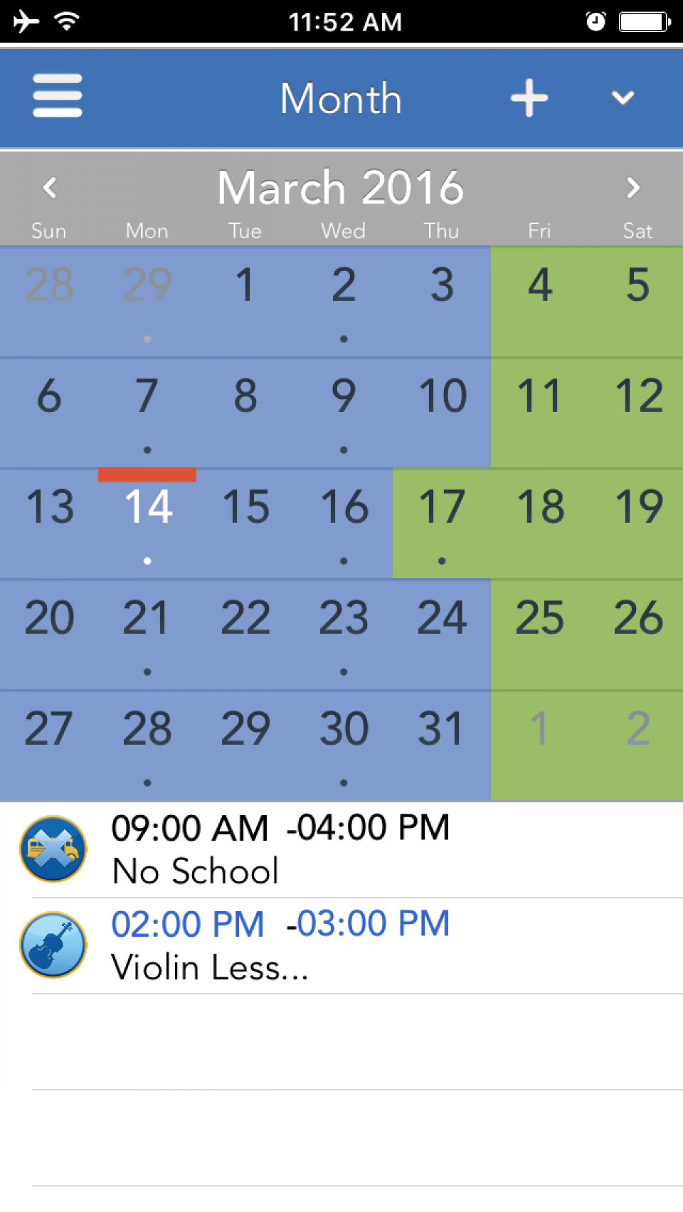Viewing a 70-30 parenting schedule on the OFW mobile app
