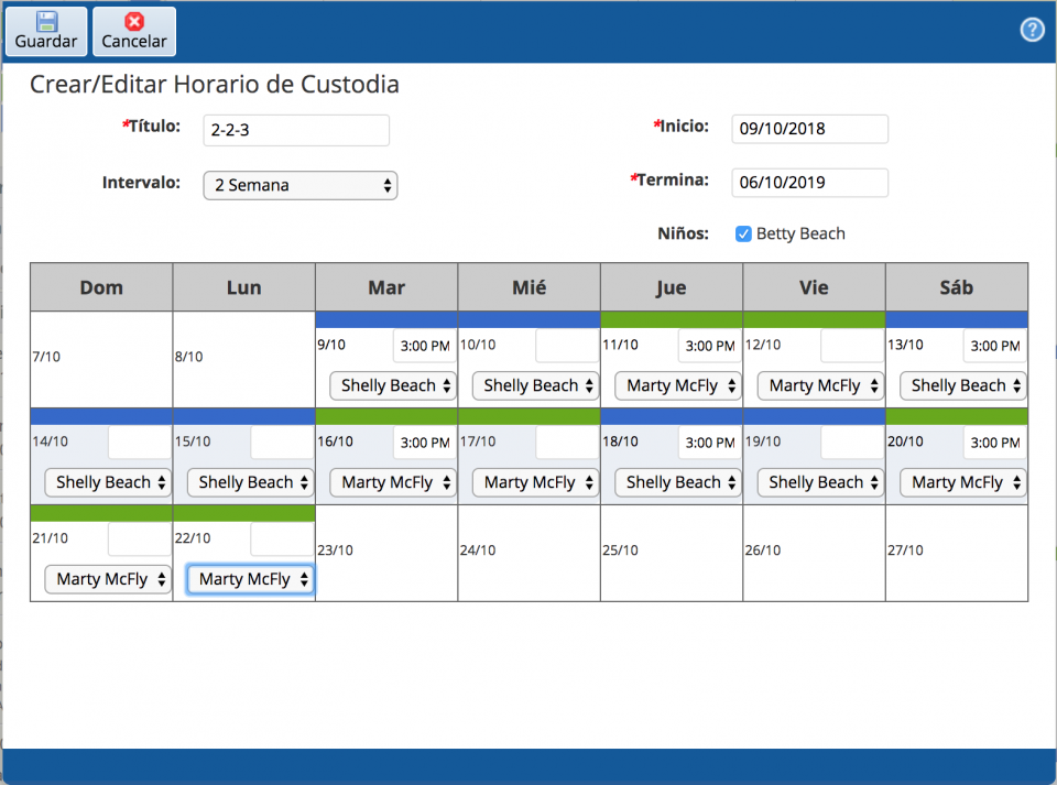 Horario de custodia de 2-2-3