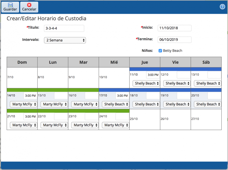 Horario de custodia de 3-3-4-4