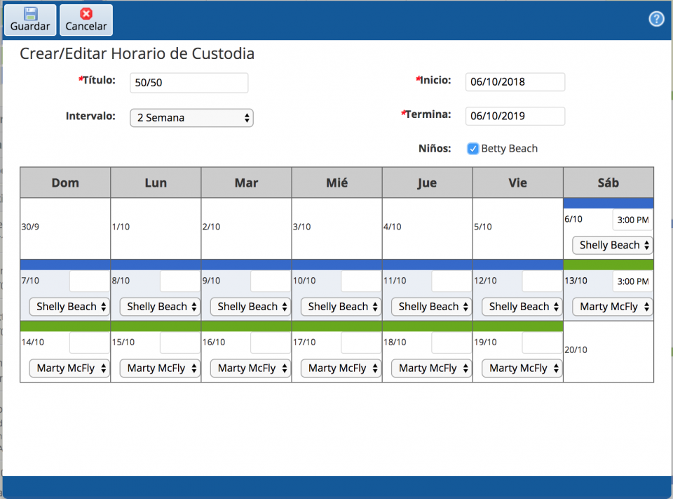 Horario de custodia de 50-50