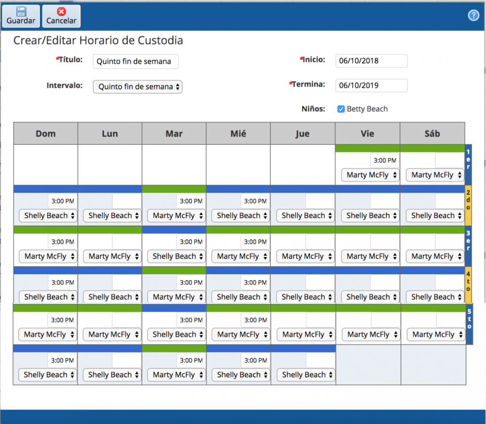 Horario de custodia de quinto fin de semana