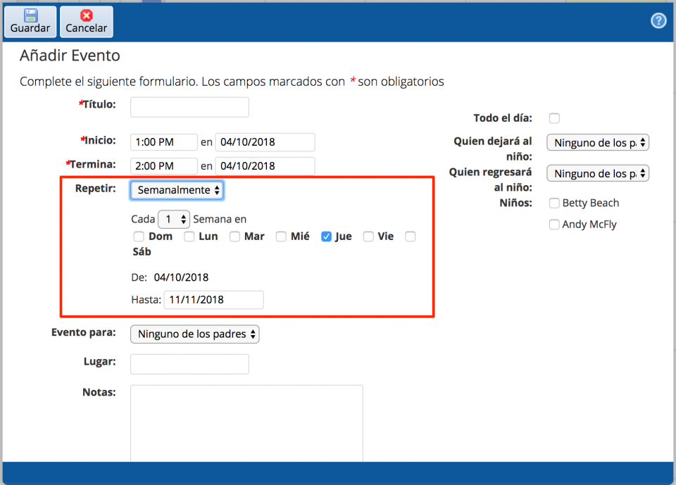 Aprenda cómo crear un evento recurrente en el Calendario de OFW.
