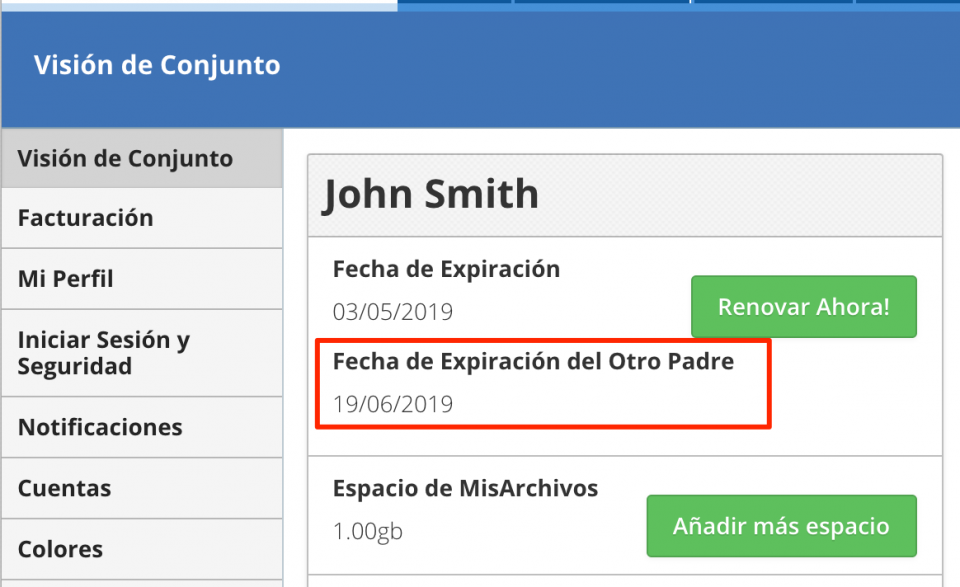 Ver la fecha de expiración del otro padre