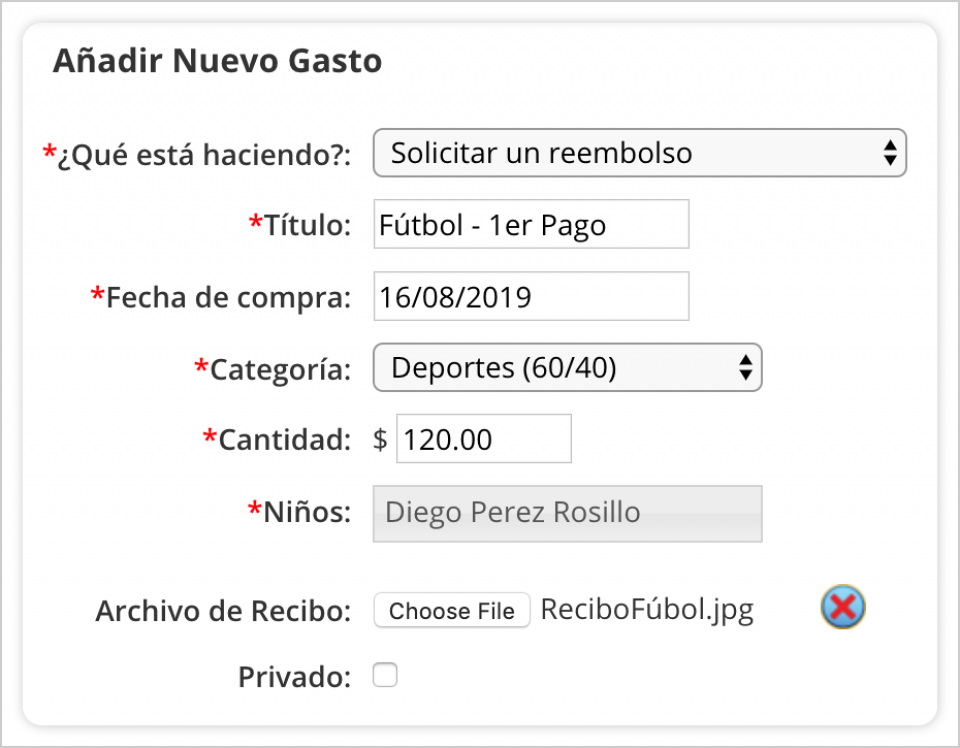 Crear un gasto nuevo