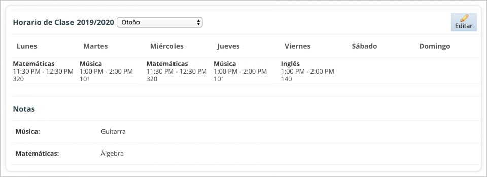 Ver los horarios de clases