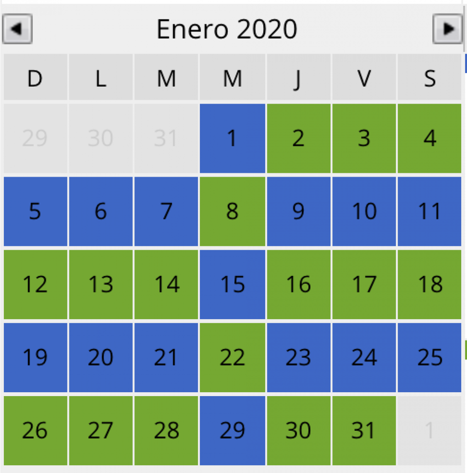 Semanas alternas con una noche en medio de la semana